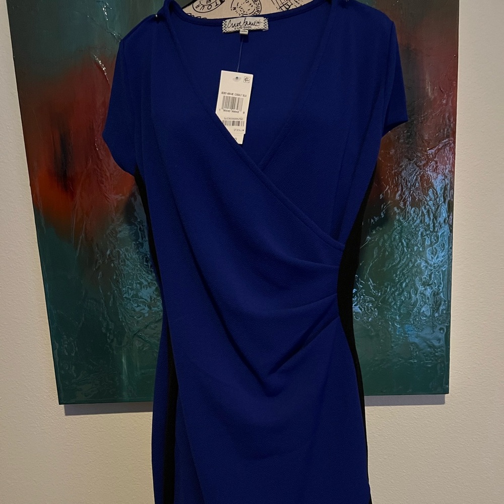 NEW w/ tags - Flirty Blue and Black Faux Wrap Dress